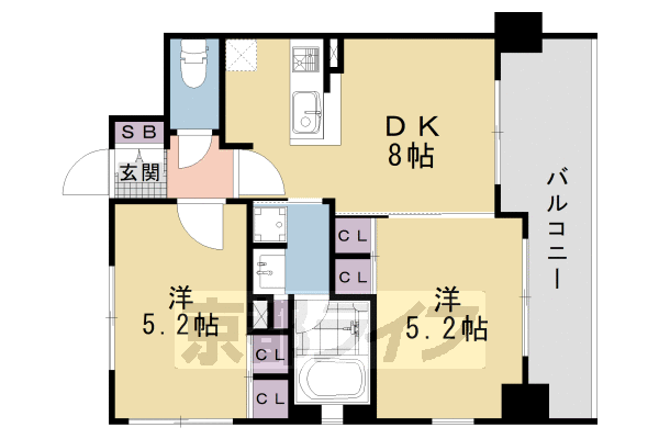 京都市下京区七条御所ノ内北町のマンションの間取り