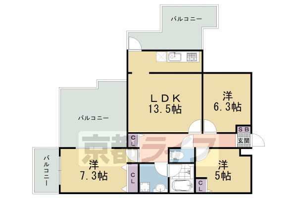 【京都市左京区岡崎入江町のマンションの間取り】