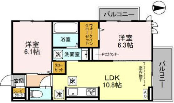 京都市左京区一乗寺宮ノ東町のアパートの間取り