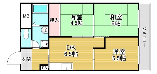 東大阪市玉串町西のマンションの間取り