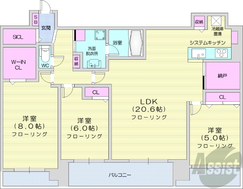 北広島市中央のマンションの間取り