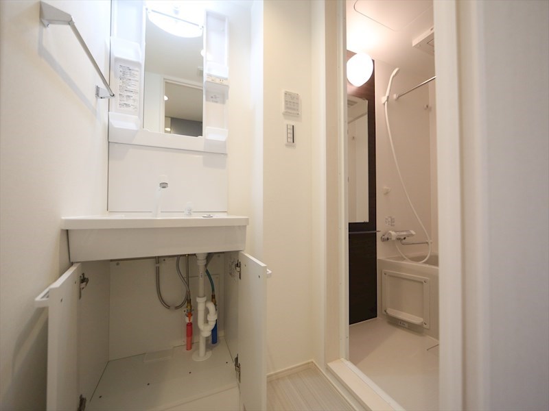 洗面設備　脱衣所　独立洗面台（シャンプードレッサー付）収納スペース有