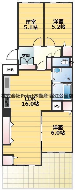 近鉄奈良線 大阪上本町駅 徒歩7分 14階建 築47年の間取り写真