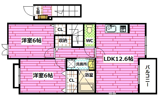 広島市安芸区畑賀のアパートの間取り