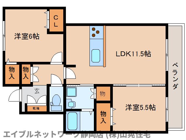 静岡市駿河区下川原のマンションの間取り