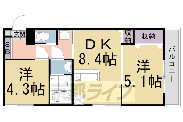 宇治市宇治のアパートの間取り