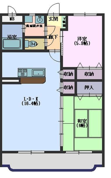 東広島市西条町土与丸のマンションの間取り