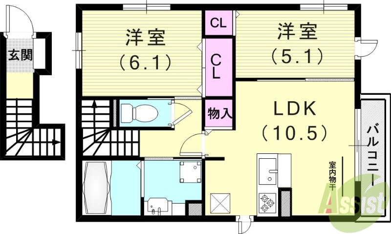 神戸市中央区中島通のアパートの間取り