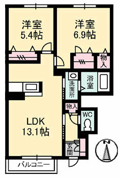 出雲市白枝町のアパートの間取り