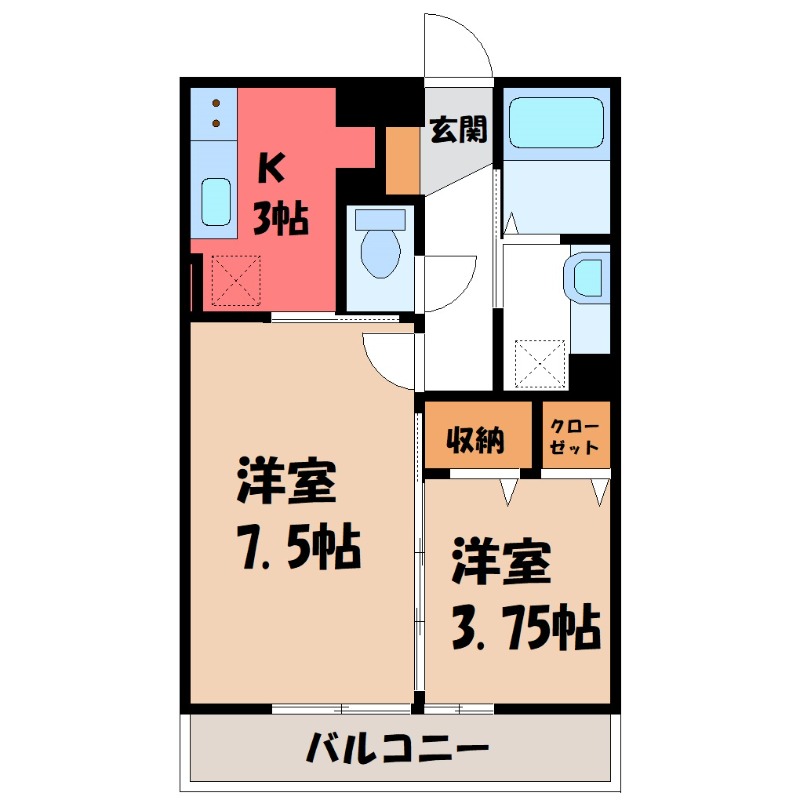 前橋市天川大島町のアパートの間取り