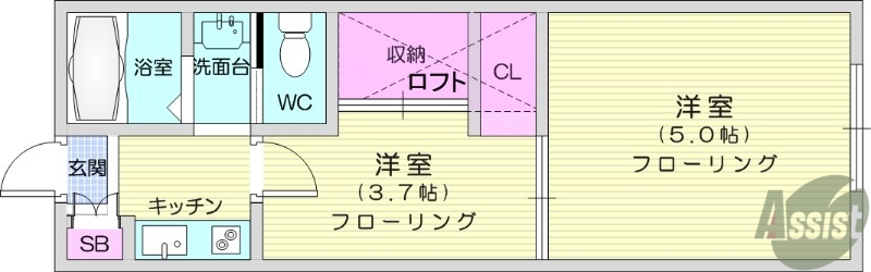 仙台市太白区八木山本町のアパートの間取り