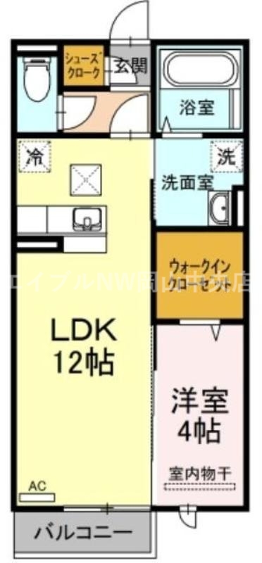 岡山市北区三門東町のアパートの間取り