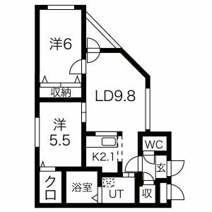 札幌市東区北七条東のマンションの間取り