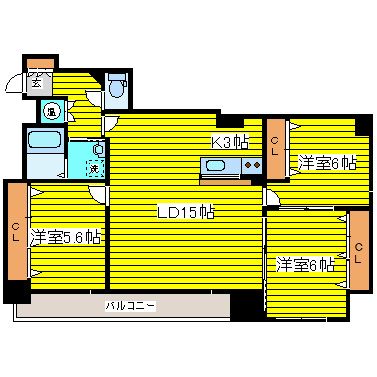 札幌市東区北二十条東のマンションの間取り