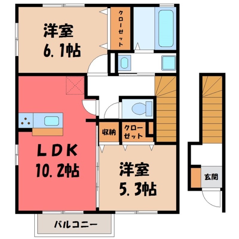 鹿沼市千渡のアパートの間取り