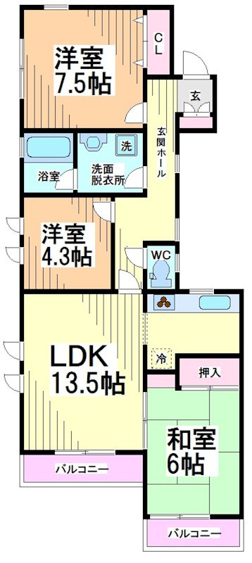 狛江市猪方のマンションの間取り