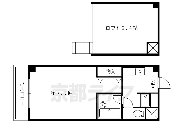 京都市左京区松ケ崎河原田町のマンションの間取り