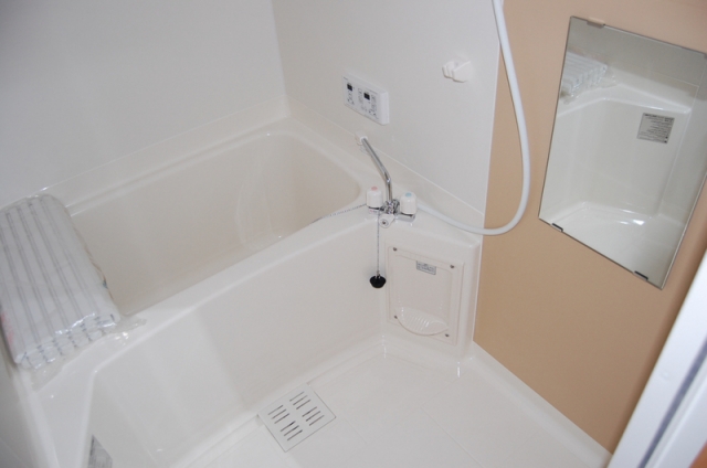 バス・シャワールーム　鏡面のアクセントが特徴のきれいなバスルル ム