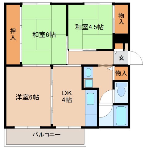 （UR）中登美第３団地D１３号棟の間取り