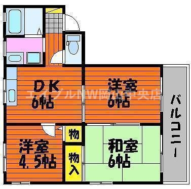 岡山市北区西長瀬のアパートの間取り