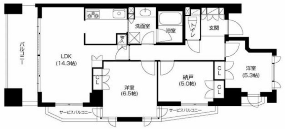 神戸市中央区磯辺通のマンションの間取り