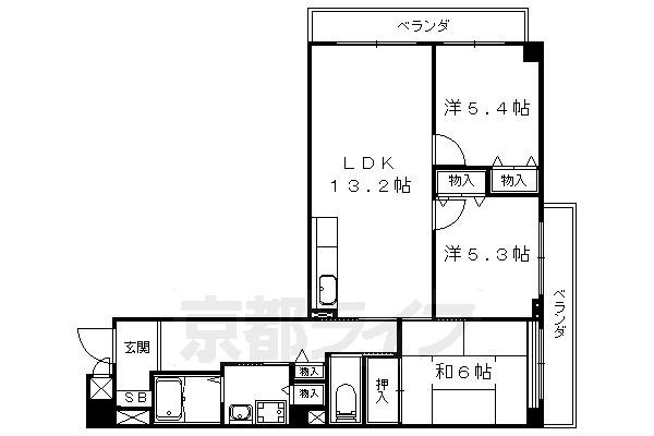 【京都市山科区四ノ宮中在寺町のマンションの間取り】