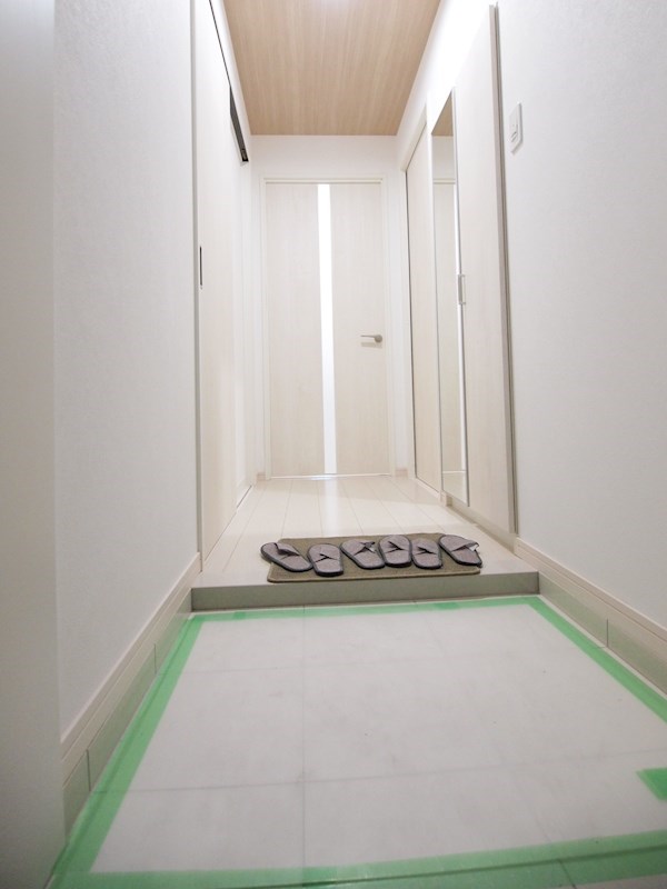 玄関　玄関収納大きめで鏡付き。