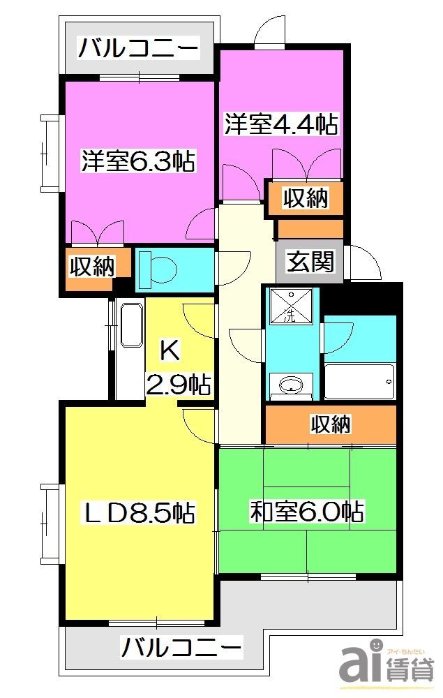 西武池袋線 東久留米駅 徒歩13分 3階建 築39年の間取り写真