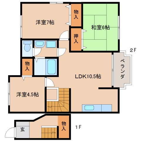 近鉄天理線 前栽駅 徒歩6分 2階建 築26年の間取り写真