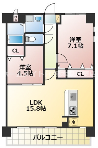 熊本市中央区水前寺のマンションの間取り