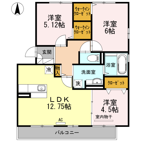 倉敷市東塚のアパートの間取り