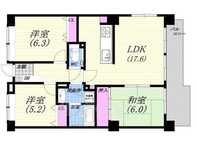 西宮市霞町のマンションの間取り