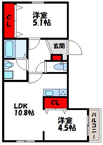 糟屋郡新宮町大字新宮のアパートの間取り