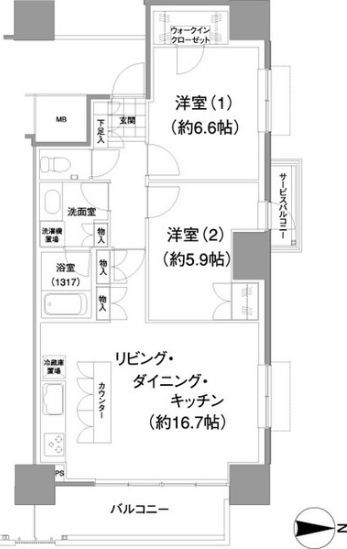 【武蔵野市境のマンションの間取り】