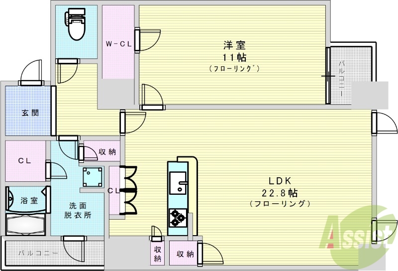 大阪市中央区東心斎橋のマンションの間取り