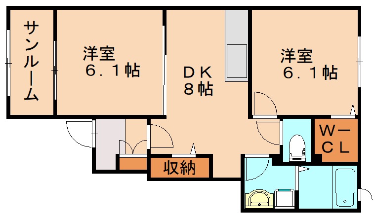 【飯塚市柏の森のアパートの間取り】