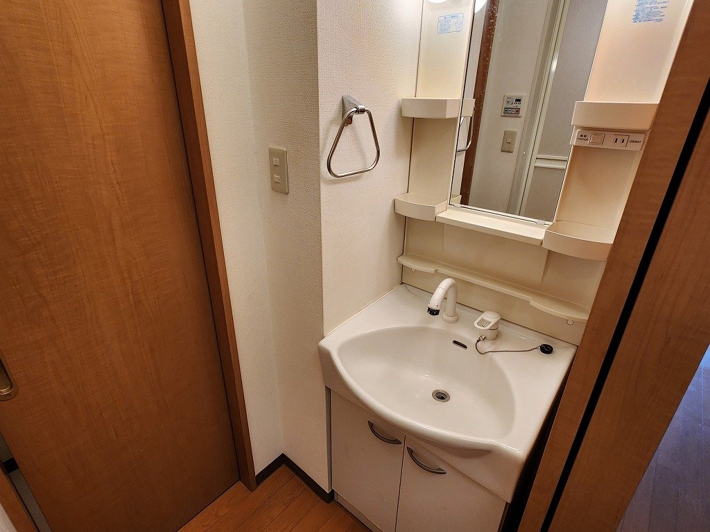 洗面設備　扉付き脱衣所、洗髪洗面化粧台