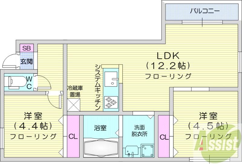 ＪＲ函館本線 発寒中央駅 徒歩7分 4階建 築12年の間取り写真