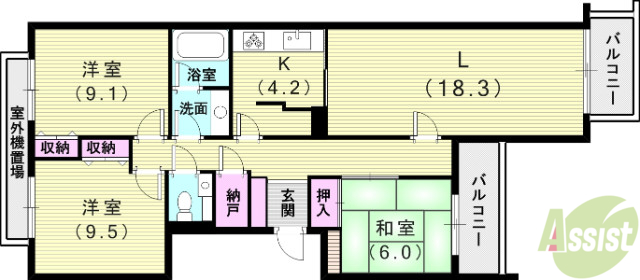 神戸市東灘区西岡本のマンションの間取り