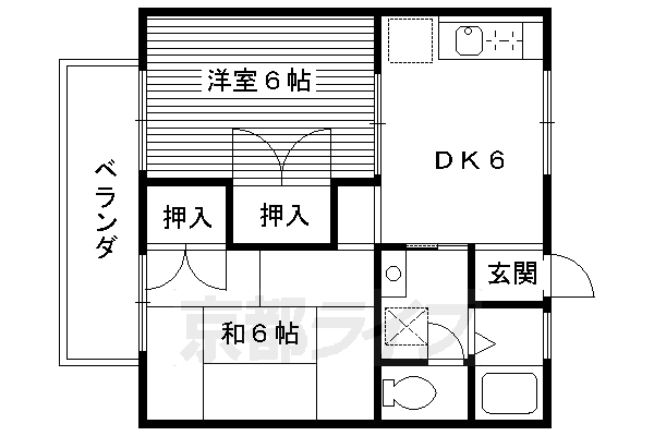 京都市南区唐橋赤金町のアパートの間取り