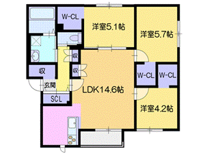 北広島市新富町西のアパートの間取り