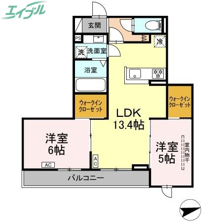 ディーシャンブル日永西の間取り