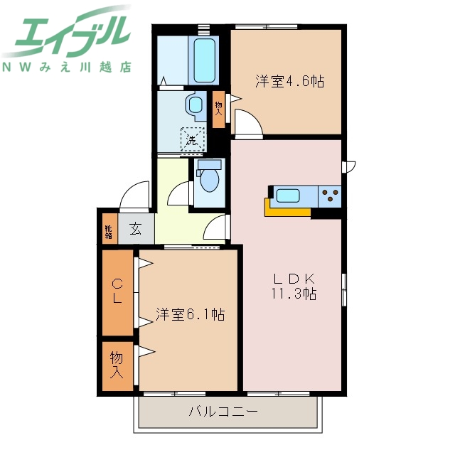 四日市市大字茂福のアパートの間取り