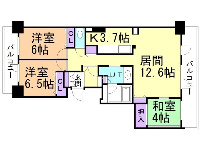 釧路市共栄大通のマンションの間取り