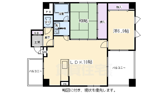 京都市上京区伊勢屋町のマンションの間取り