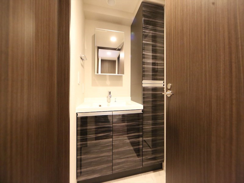 洗面設備　脱衣所　独立洗面台（シャンプードレッサー付）収納スペース有