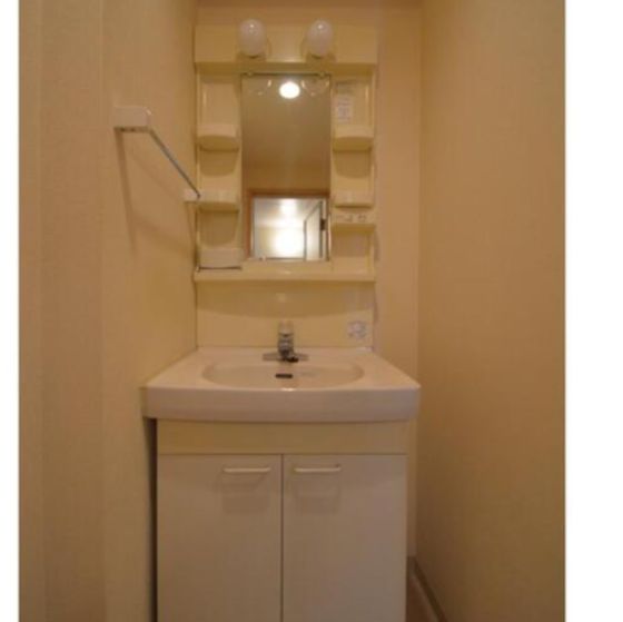 洗面設備　独立洗面台、小物を置くことができて便利です
