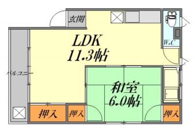 広島電鉄宇品線 御幸橋駅 徒歩2分 3階建 築39年の間取り写真