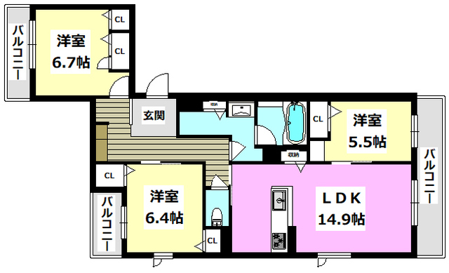 吹田市岸部北のマンションの間取り