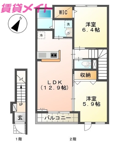 四日市市西富田町のアパートの間取り